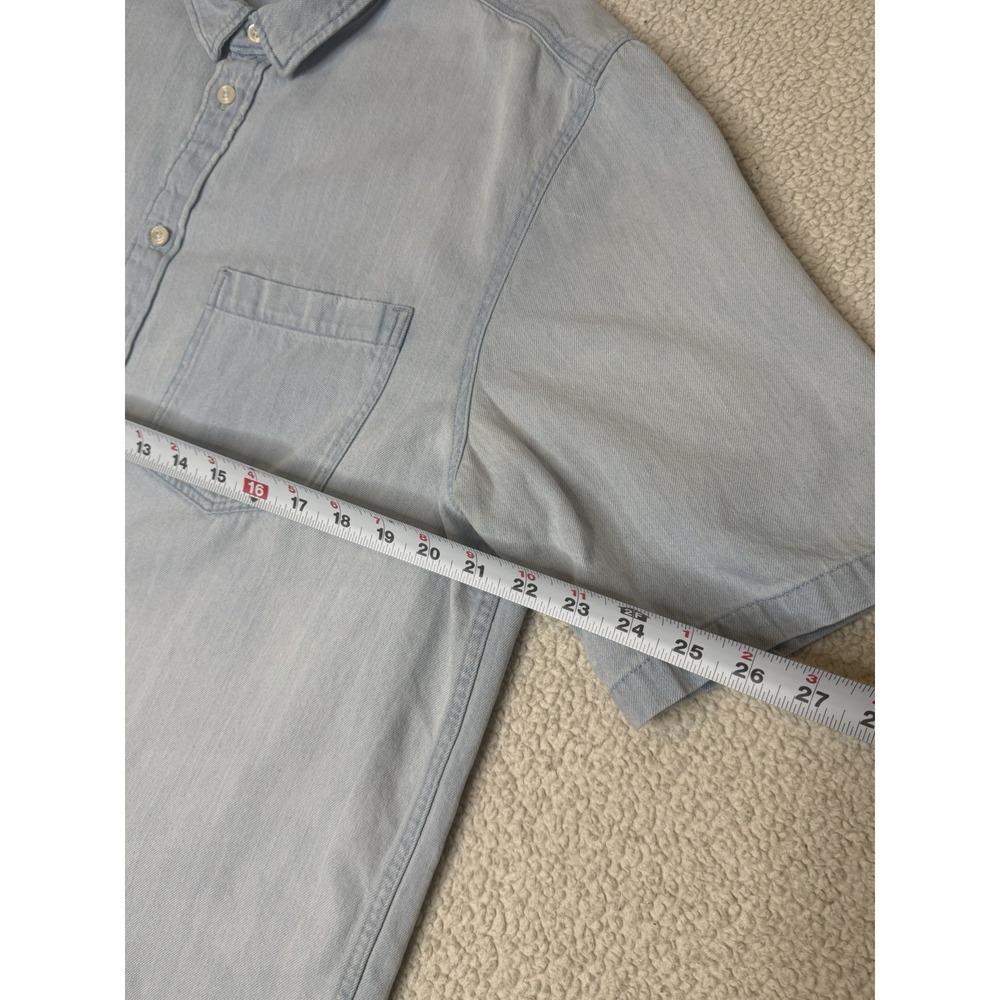 H&M Mens Chambray Button Up Shirt Size XL Short Sleeve Light Blue Casual - Picture 4 of 4
